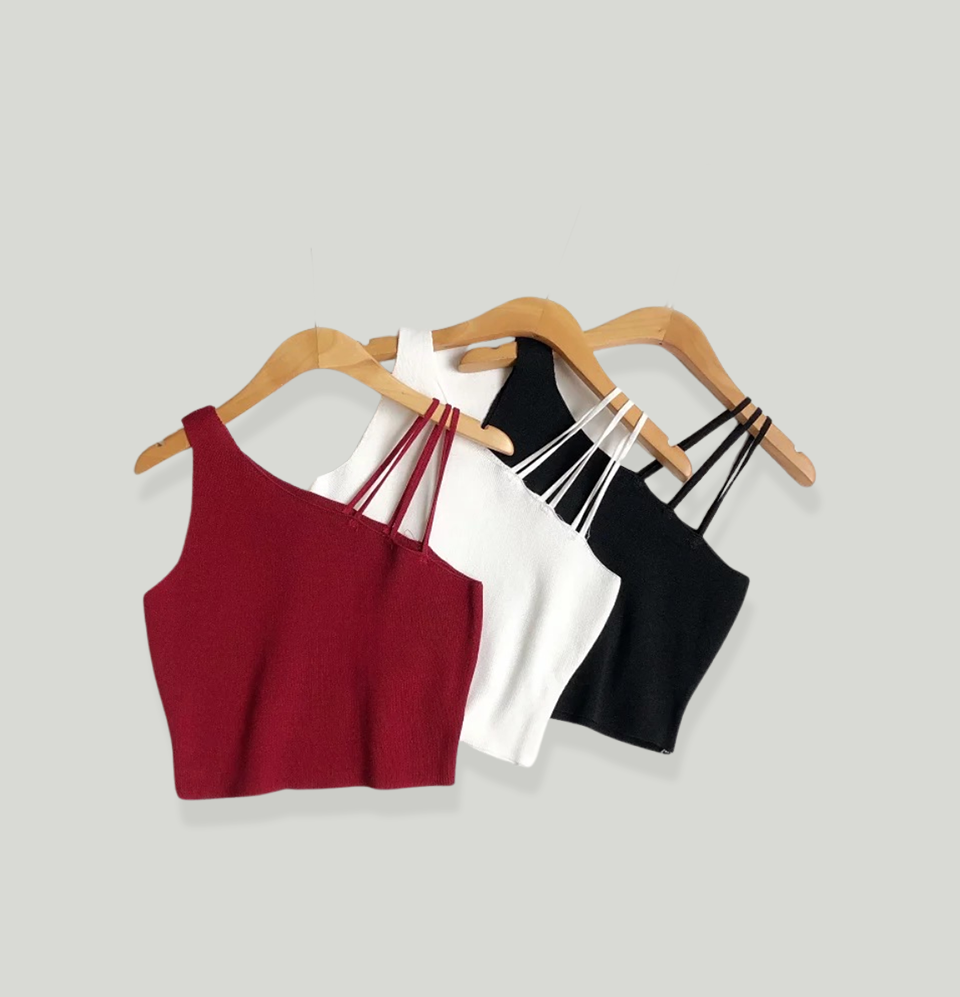 Trendy Slanted Shoulder Crop Top