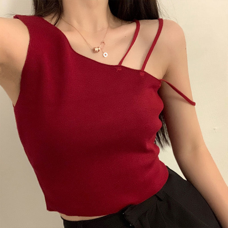 Trendy Slanted Shoulder Crop Top