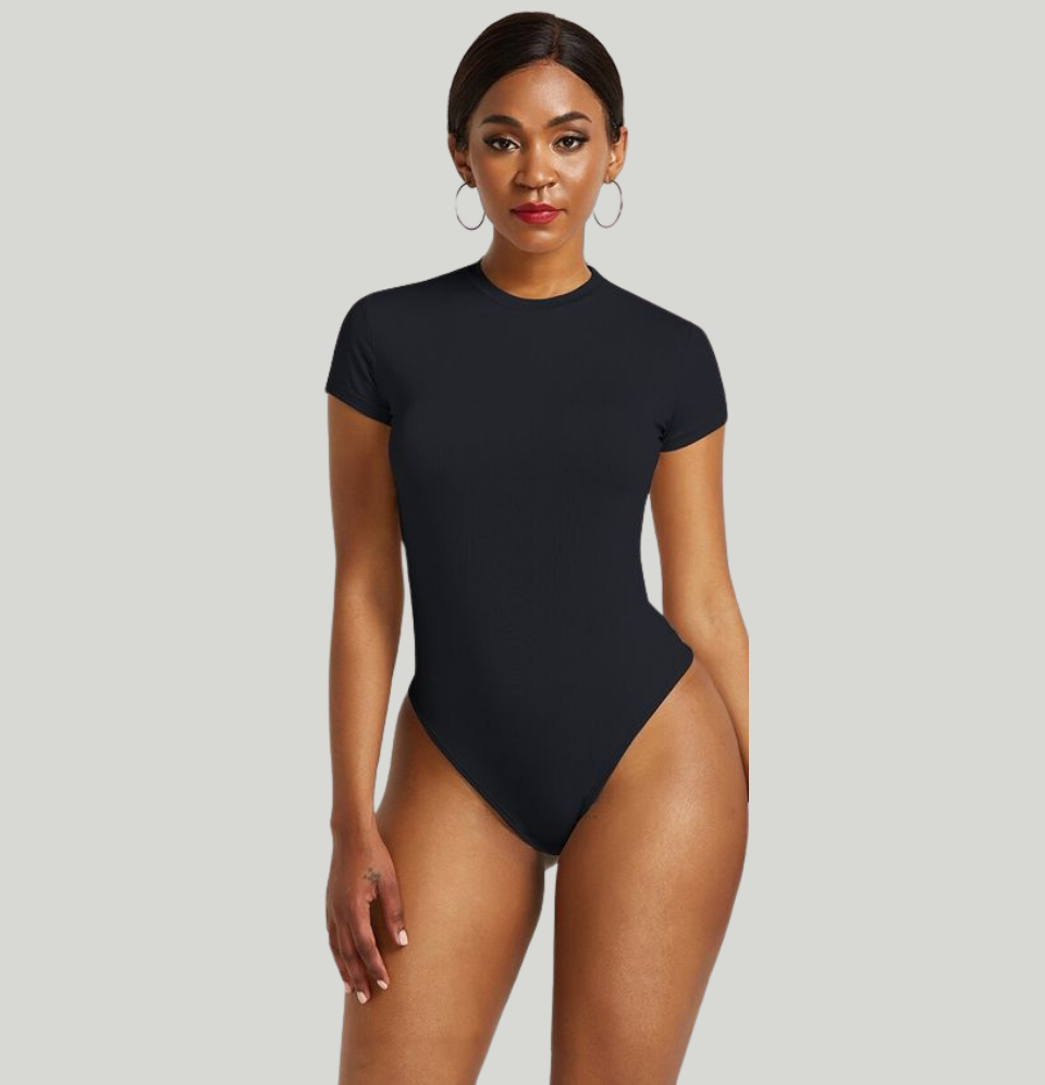 Sexy Solid Color Turtleneck Short Sleeve Rompers Tight