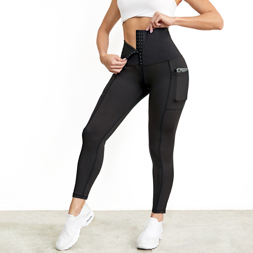 Pocket Corset Abdominal Hip Raise High Waist Fitness Pants